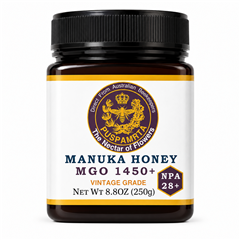 Puspamrta MGO 1450+ Australian Manuka Honey jar with NPA 28+ rating